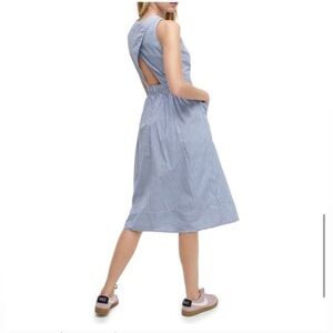 J.Crew Blue & White Striped Poplin Apron Summer Midi Dress